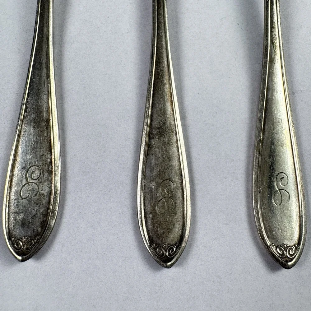 Vintage Wallingford Co No 29 Silverplate Teaspoons Set of 6 Monogram S 1900-1920